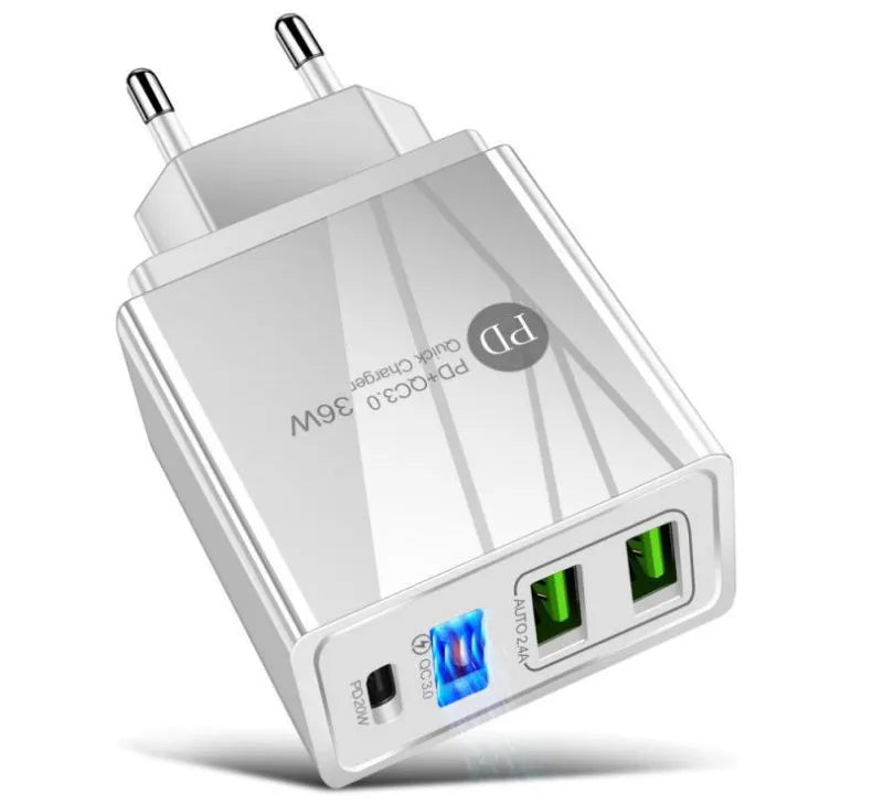 20W PD fast charging head with multiple USB ports in a choice of six colours including British Black and European White.