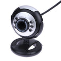 USB webcam for computers with six built-in white LED lights around the lens.