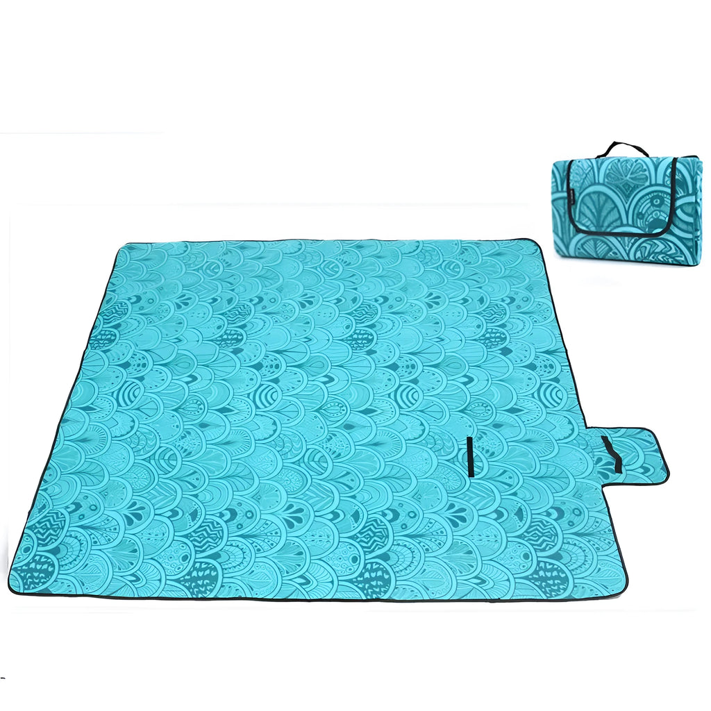 Thickened waterproof camping mat in blue stripes, 200x150cm, for outdoor picnics