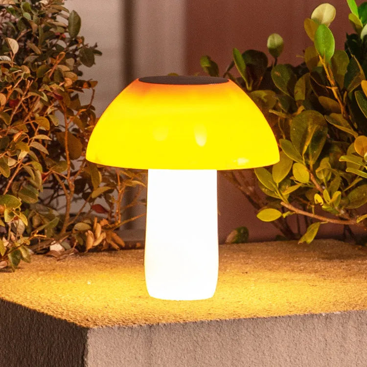 Solar mushroom ground plug light for garden installation with white or warm LED options