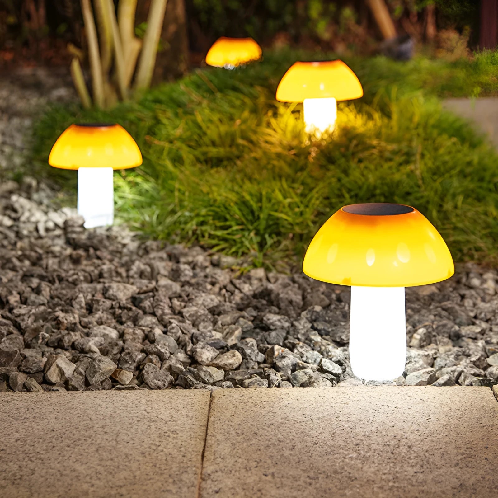 Solar mushroom ground plug light for garden installation with white or warm LED options