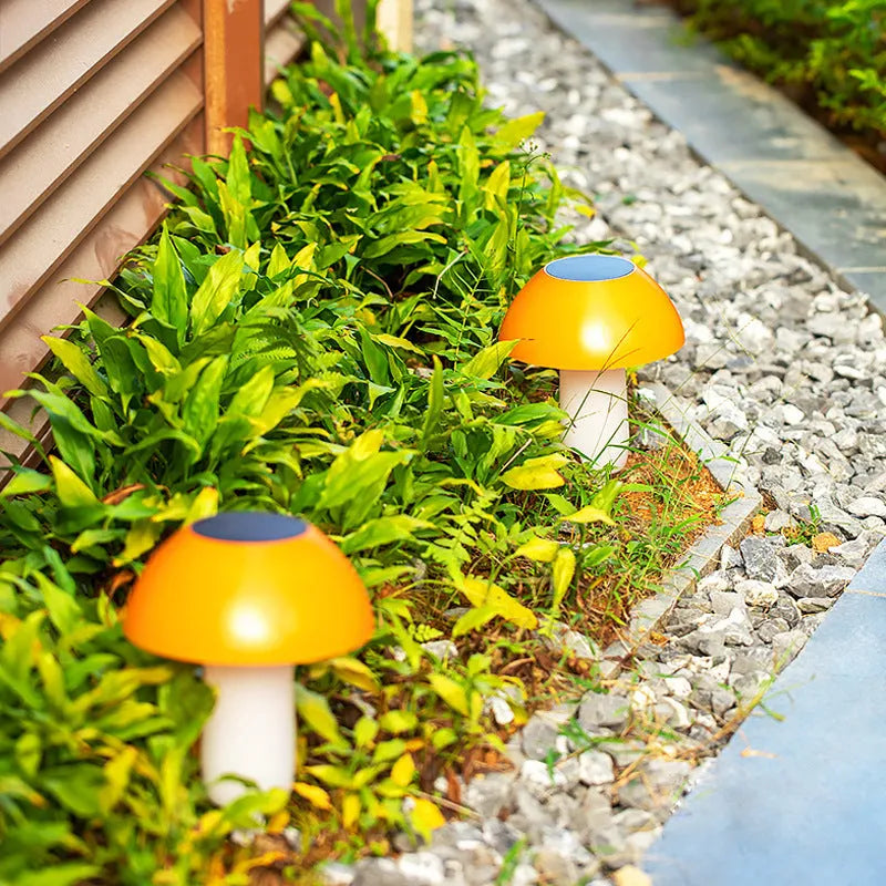 Solar mushroom ground plug light for garden installation with white or warm LED options