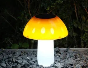 Solar mushroom ground plug light for garden installation with white or warm LED options