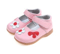 Children's leather princess shoes with Velcro fastening and embroidery detail