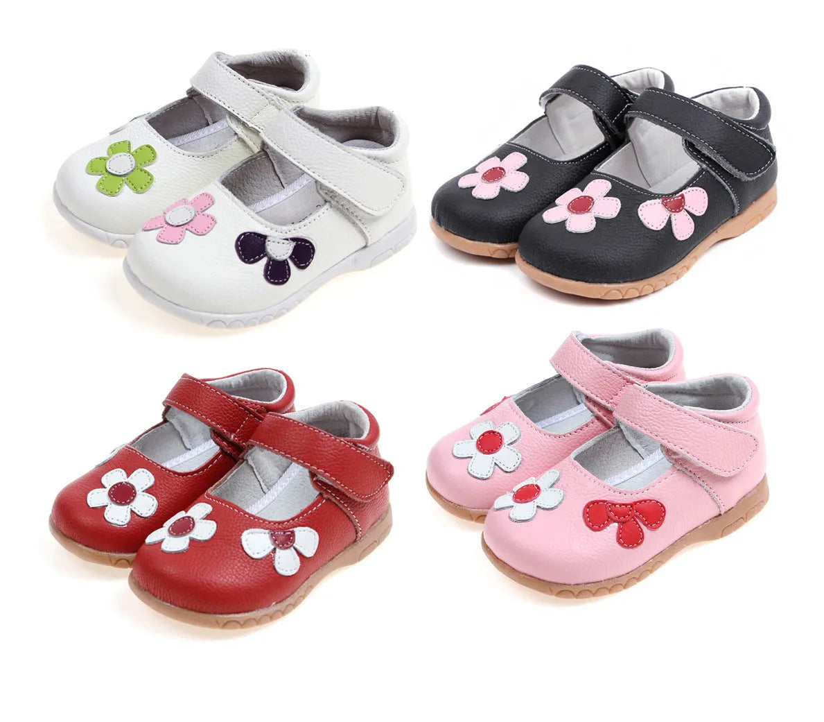 Children's leather princess shoes with Velcro fastening and embroidery detail