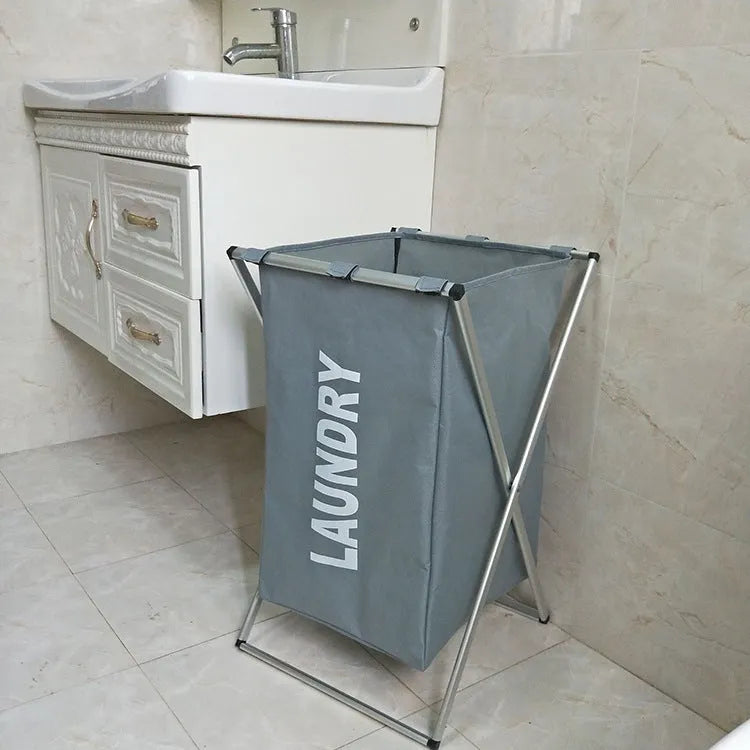 Collapsible multi-compartment laundry hamper made of Oxford cloth and aluminium tube in black and beige