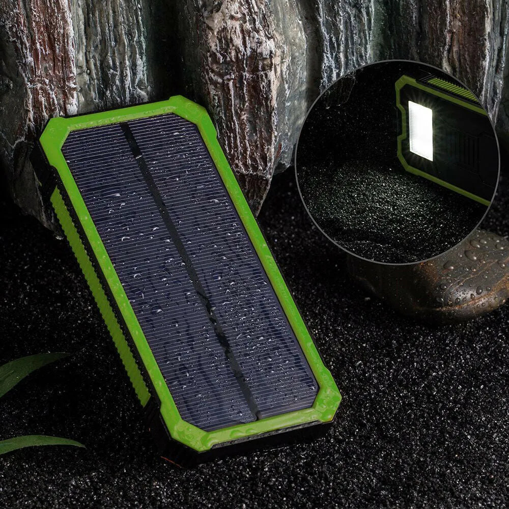 Orange Three Proofs solar power bank with 20000mAh capacity and multiple USB ports.
