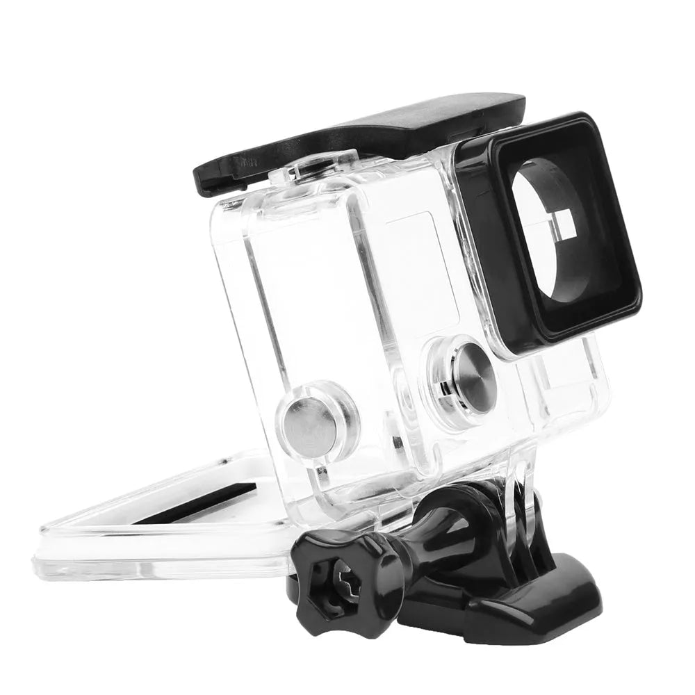 Transparent and black waterproof housing case for GoPro Hero 4 and 3 Plus, 30-metre depth rating