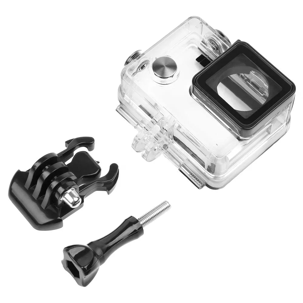 Transparent and black waterproof housing case for GoPro Hero 4 and 3 Plus, 30-metre depth rating