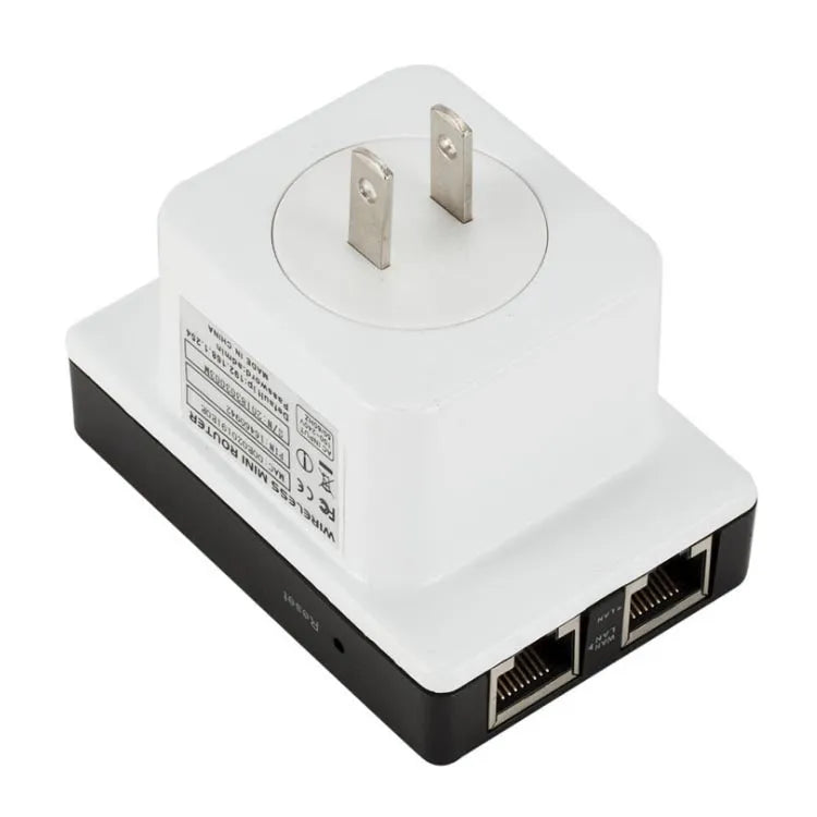 Black 300M wireless signal repeater with dual network ports, lightning protection, for home use