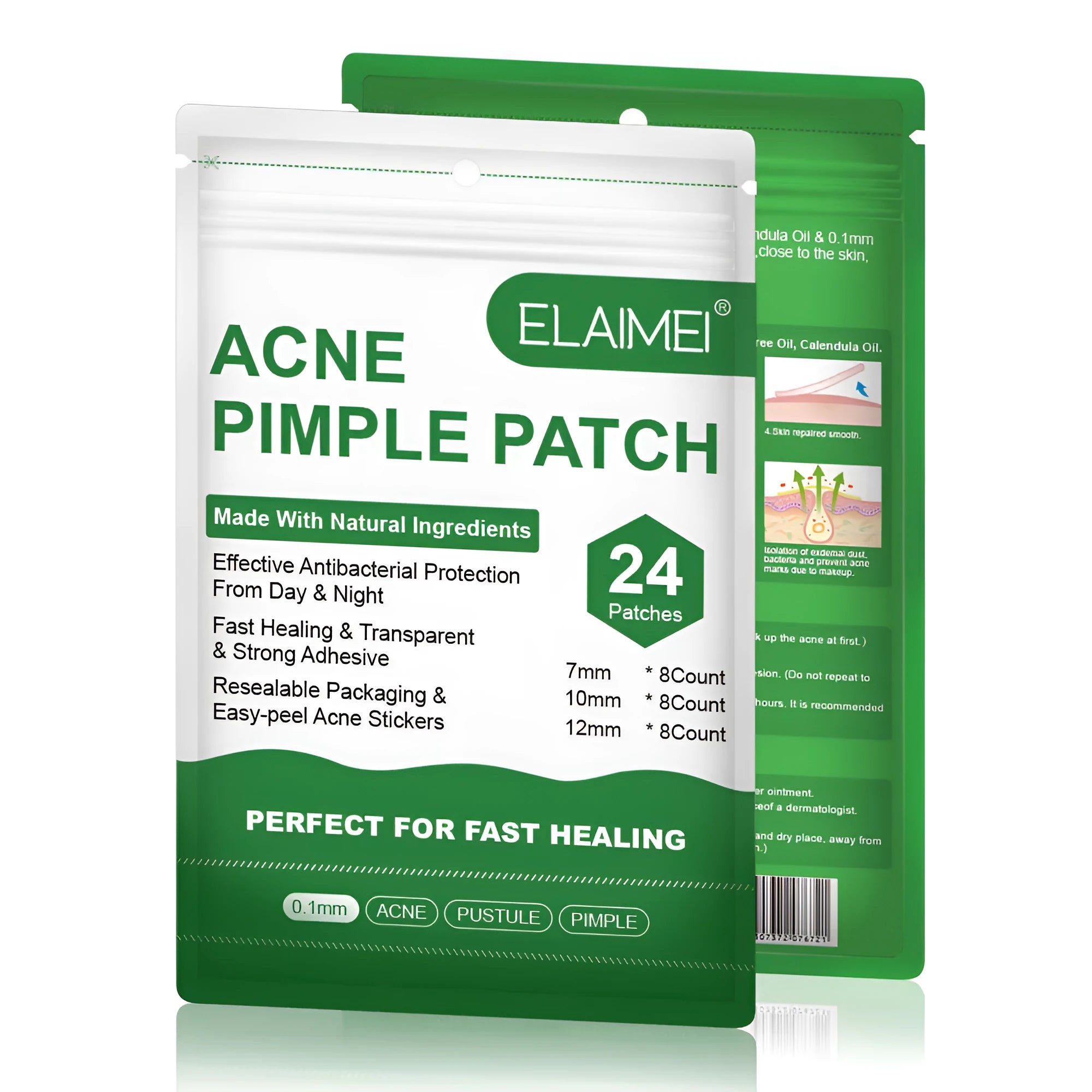 Colloidal invisible acne patch sheet green colour with 24 patches in 7mm, 10mm, 12mm sizes