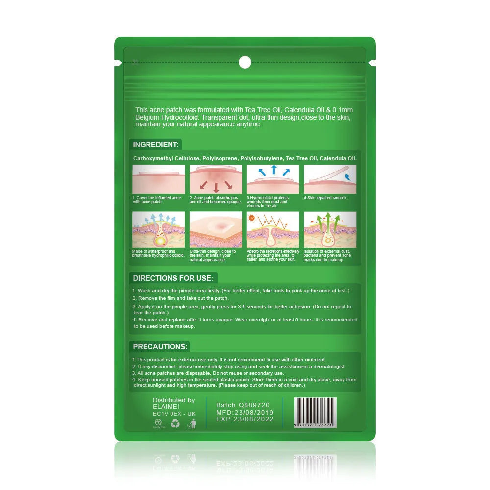 Colloidal invisible acne patch sheet green colour with 24 patches in 7mm, 10mm, 12mm sizes