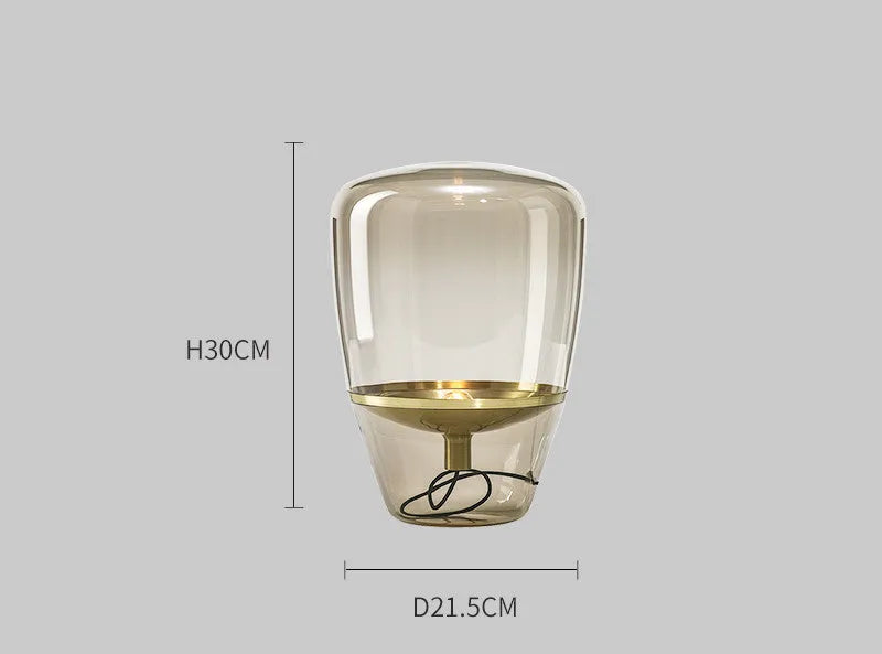 Post-modern mini glass table lamp with iron lampshade and integrated LED, available in multiple colour finishes