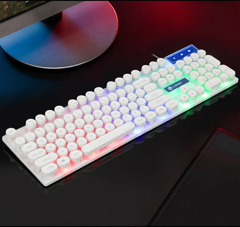 Limei Tx30 retro punk USB wired keyboard with rainbow backlight, 104 round key caps, black or white, 440x130x30mm