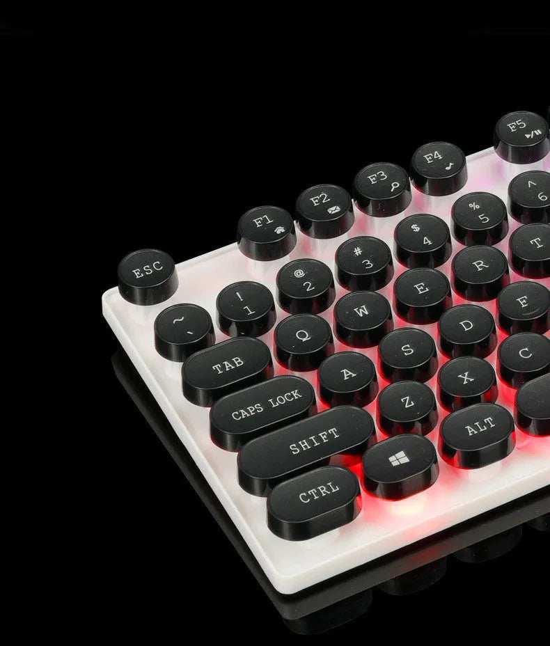 Limei Tx30 retro punk USB wired keyboard with rainbow backlight, 104 round key caps, black or white, 440x130x30mm