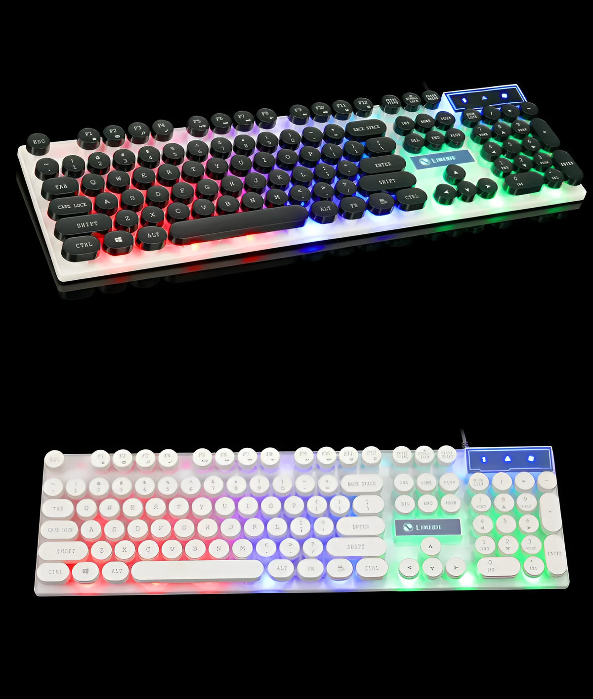 Limei Tx30 retro punk USB wired keyboard with rainbow backlight, 104 round key caps, black or white, 440x130x30mm