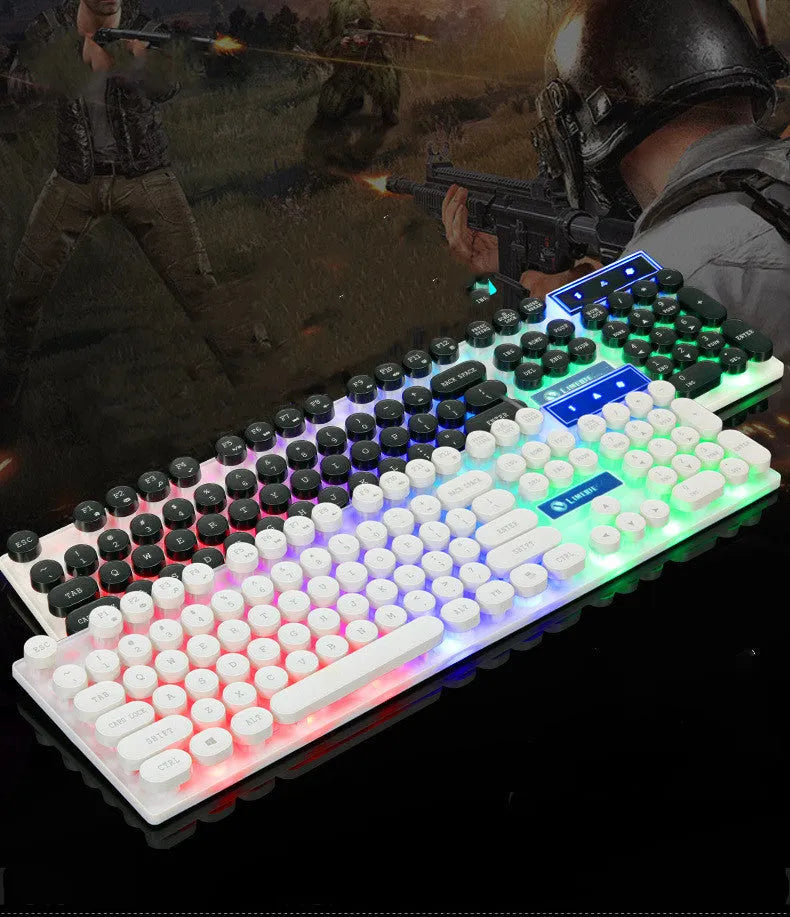 Limei Tx30 retro punk USB wired keyboard with rainbow backlight, 104 round key caps, black or white, 440x130x30mm
