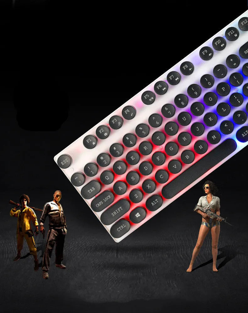 Limei Tx30 retro punk USB wired keyboard with rainbow backlight, 104 round key caps, black or white, 440x130x30mm