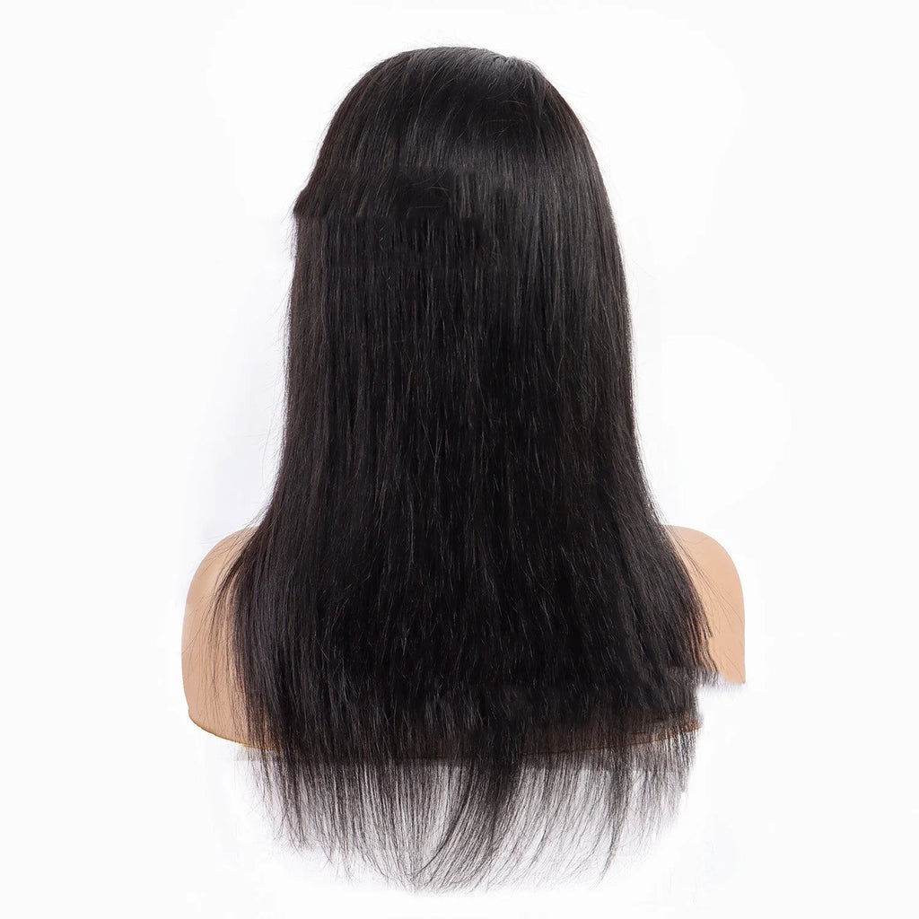 Human hair headband wig reversed band in medium long length