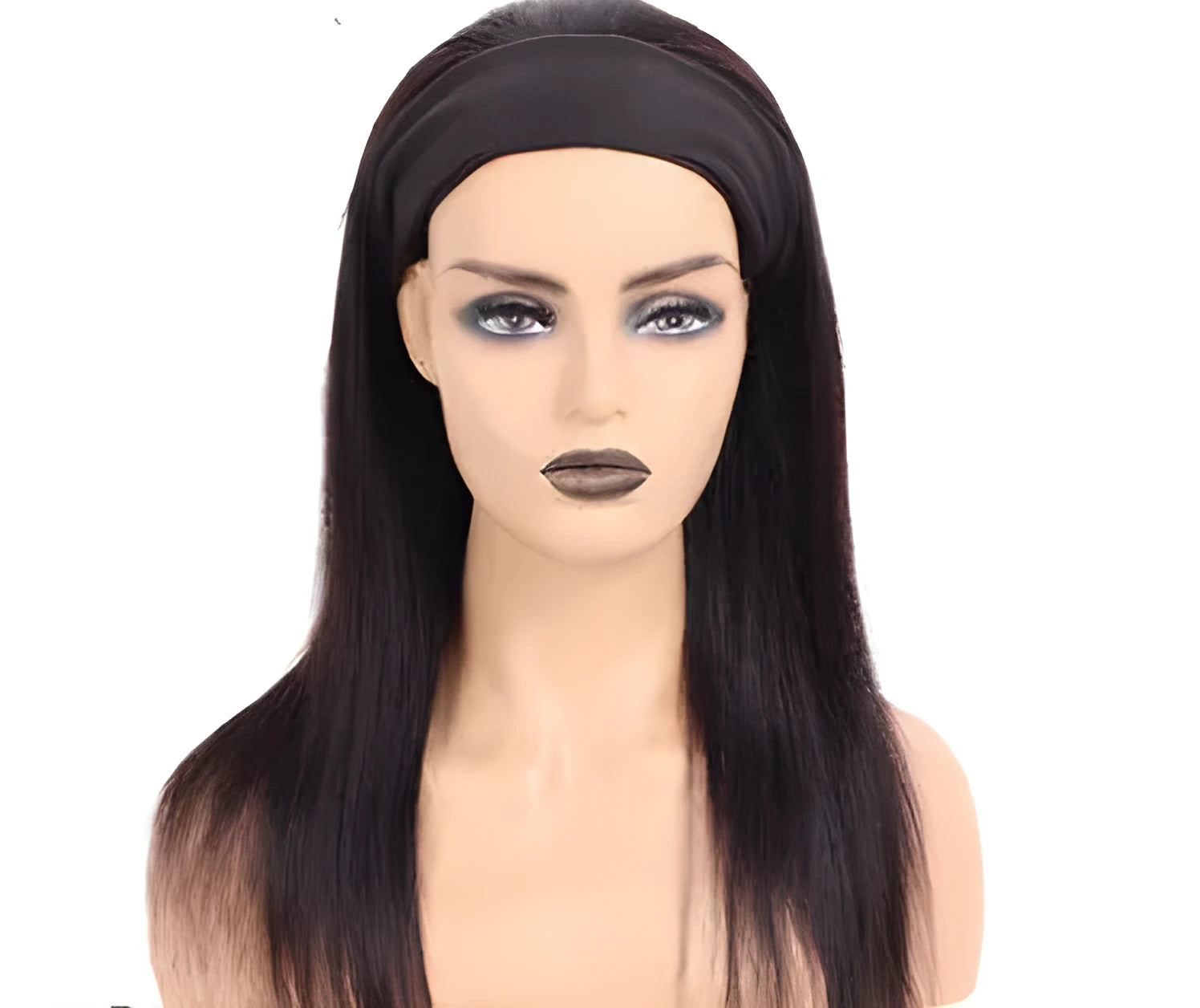 Human hair headband wig reversed band in medium long length