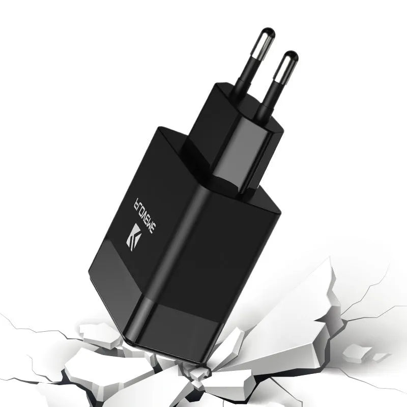 Black and white dual standard US EU travel charger with USB port for mobile devices