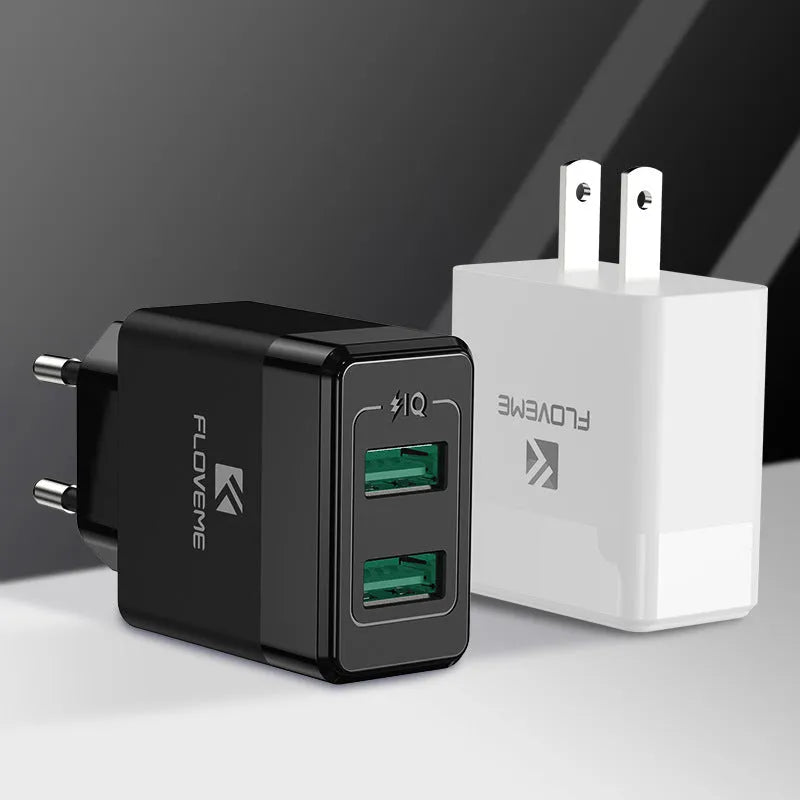 Black and white dual standard US EU travel charger with USB port for mobile devices