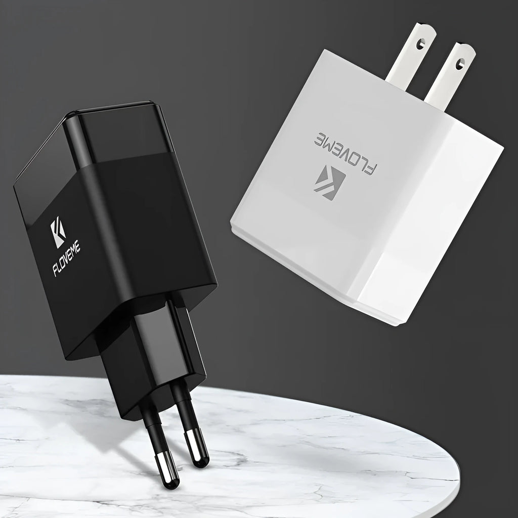 Black and white dual standard US EU travel charger with USB port for mobile devices