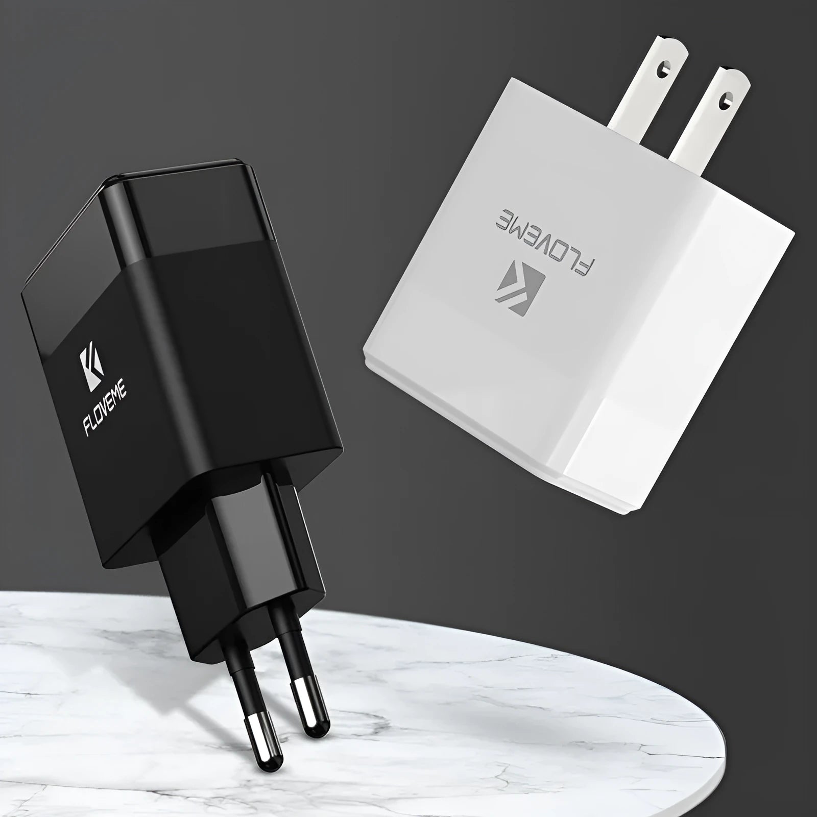 Black and white dual standard US EU travel charger with USB port for mobile devices