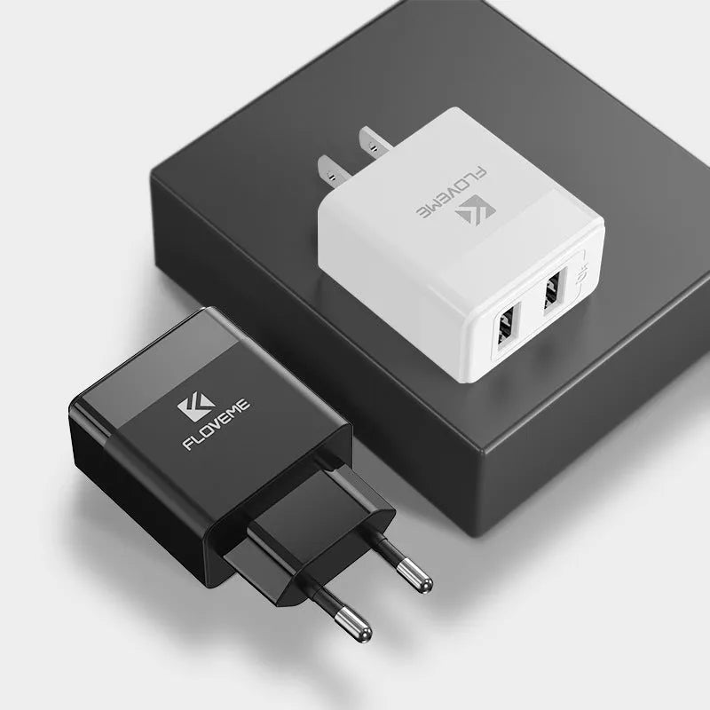 Black and white dual standard US EU travel charger with USB port for mobile devices