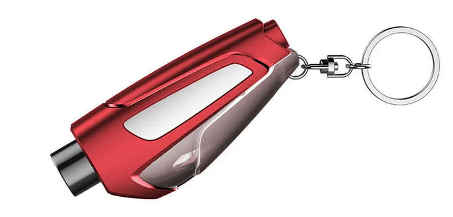 Multifunctional window breaker in black with tungsten steel tip and seat belt cutter on keychain