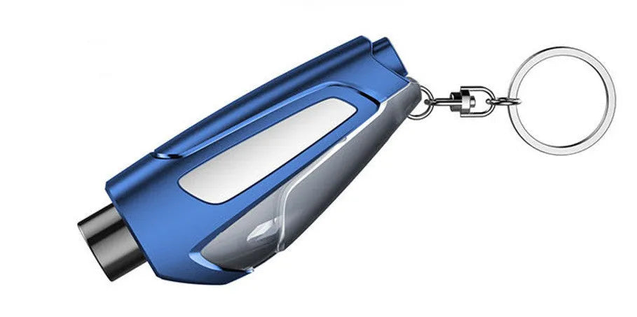 Multifunctional window breaker in black with tungsten steel tip and seat belt cutter on keychain