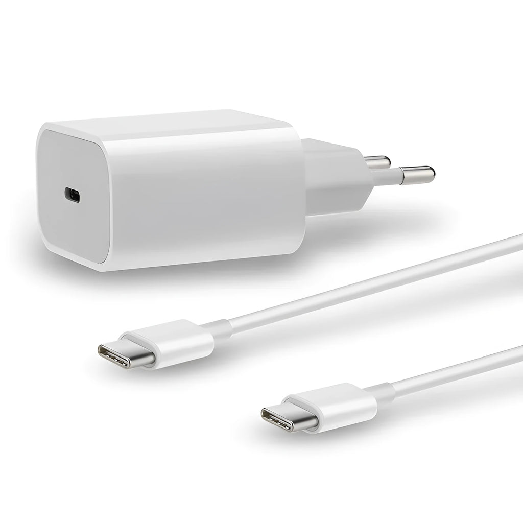 Original 20W USB-C EU travel charger with white casing and EU plug for fast charging