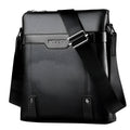 Black casual men's PU leather shoulder bag with zip top and single strap.
