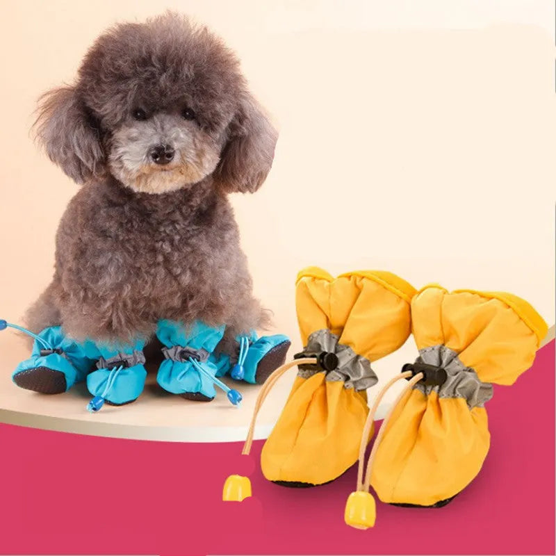 Blue non-slip soft sole dog shoe covers for small dogs with nylon and cotton construction