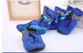 Blue non-slip soft sole dog shoe covers for small dogs with nylon and cotton construction