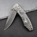 High hardness 7cr17Mov folding survival knife with stone wash blade and stainless steel handle