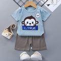 Children's short-sleeved cotton suit with enzyme wash, plain pattern, available in sizes 73-130CM