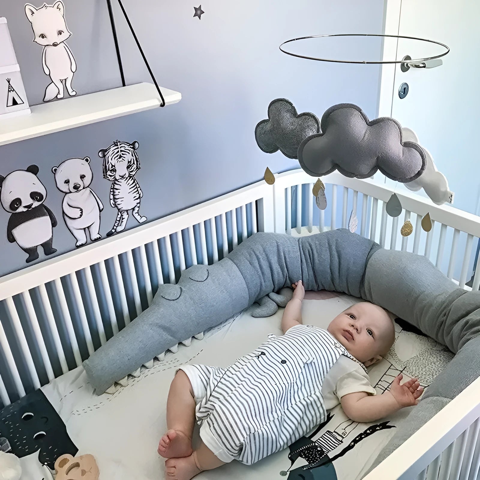 baby crib bumper cotton 185cm gray cartoon design infant cradle protection