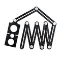 Six fold aluminium alloy plastic folding ruler with perforated design shown extended and folded