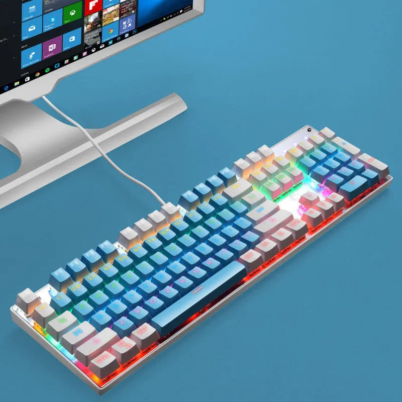Luminous Punk USB wired gaming keyboard with 104 keys, metal frame, and backlight, black design