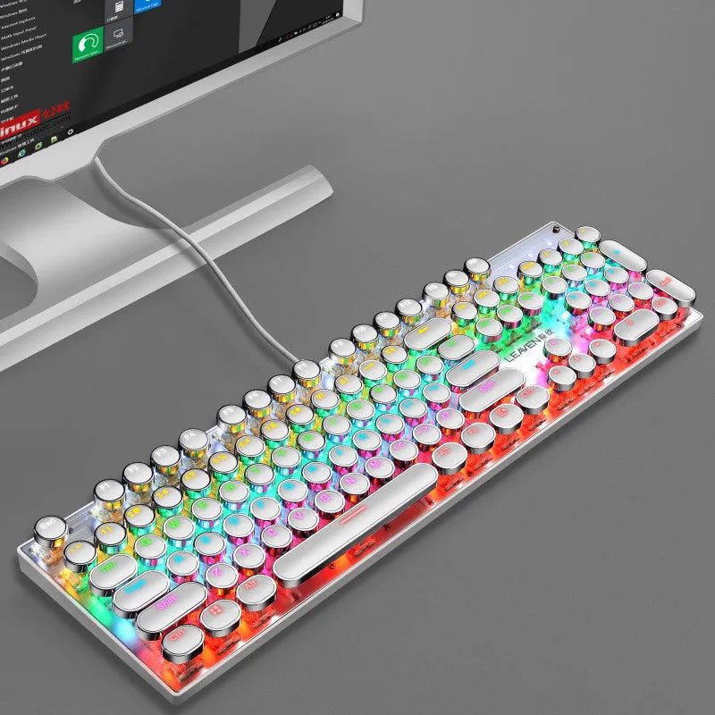 Luminous Punk USB wired gaming keyboard with 104 keys, metal frame, and backlight, black design