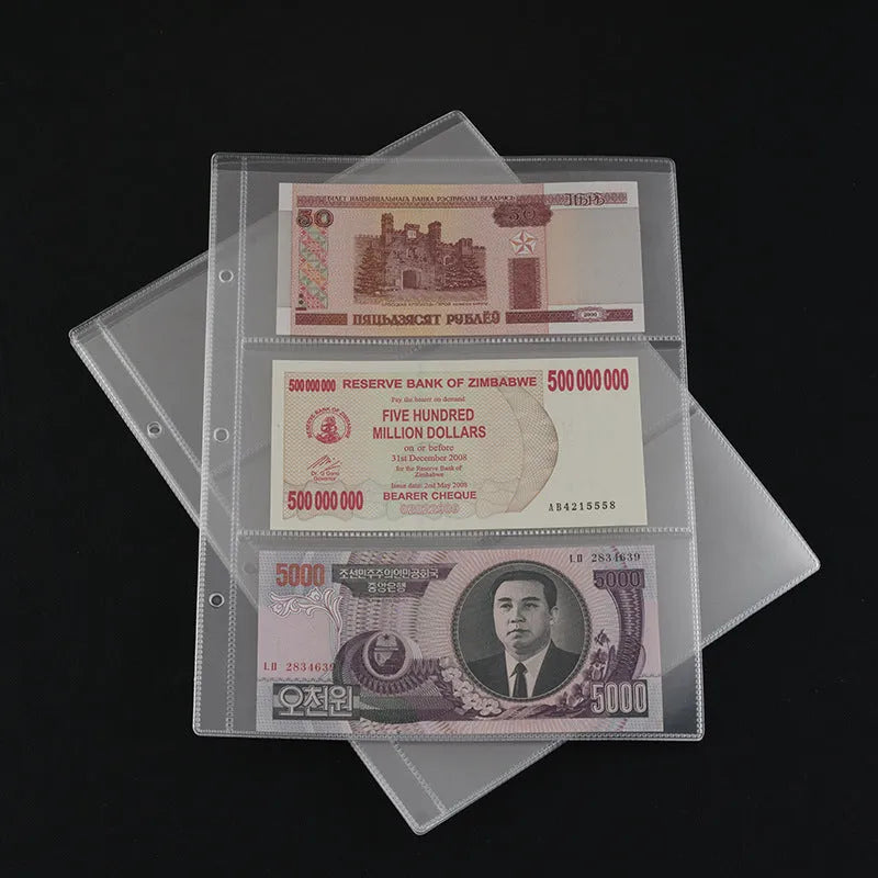 Transparent PVC loose leaf coin and stamp collection album with 252x200mm pages and storage bag