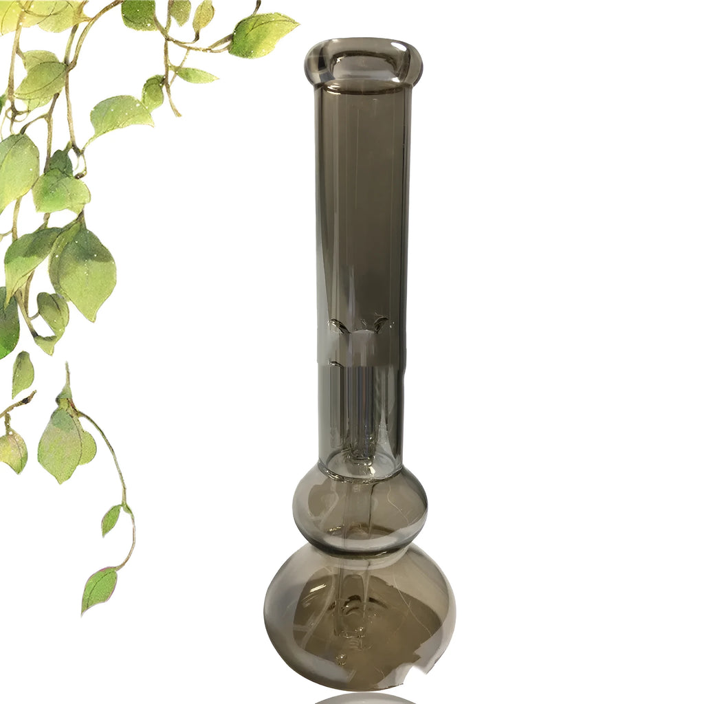 Pure colour glass American style tabletop vase decoration on a wooden surface.