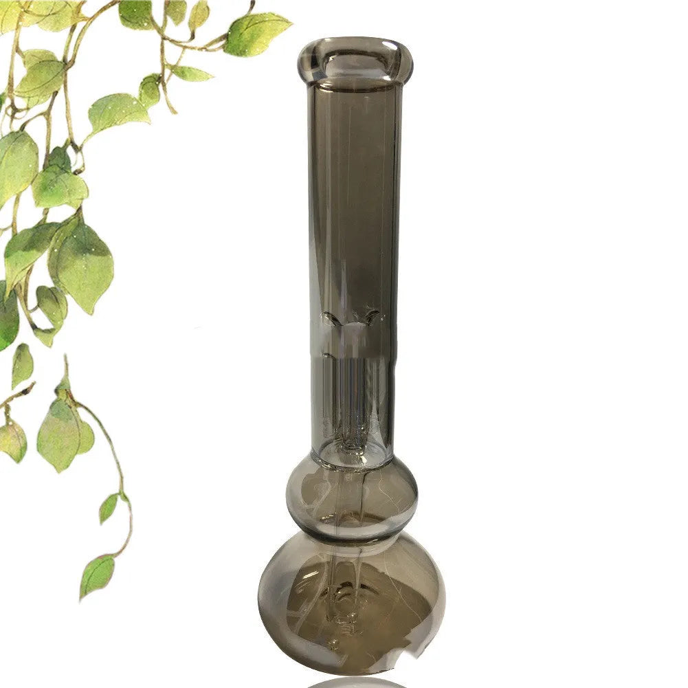 Pure colour glass American style tabletop vase decoration on a wooden surface.