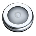 Silver wireless motion sensor night light with square PC plastic shade.