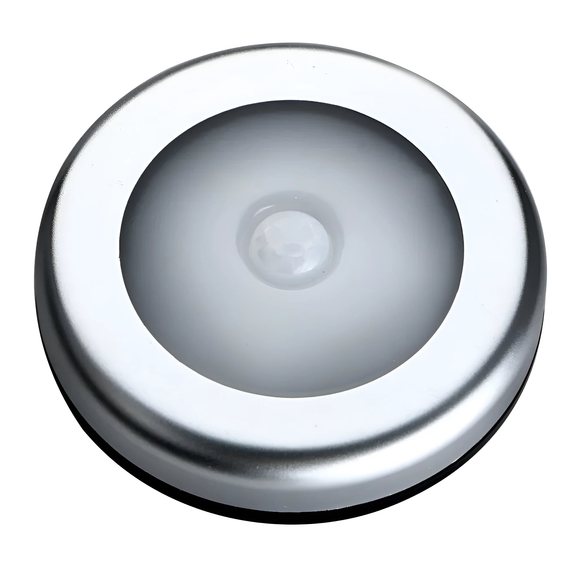 Silver wireless motion sensor night light with square PC plastic shade.