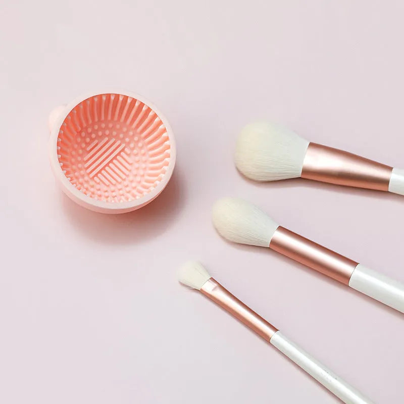 Silicone scrubbing tray for makeup brush cleaner in white pink and blue colours