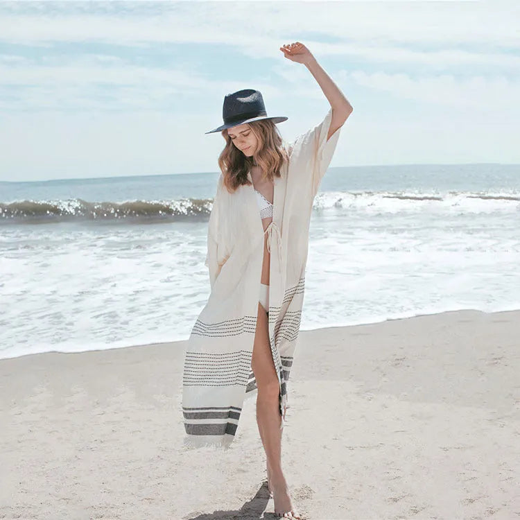 Crochet knitted white beach pareo dress long tunic cover up for women 99% cotton 135cm length 24cm sleeves