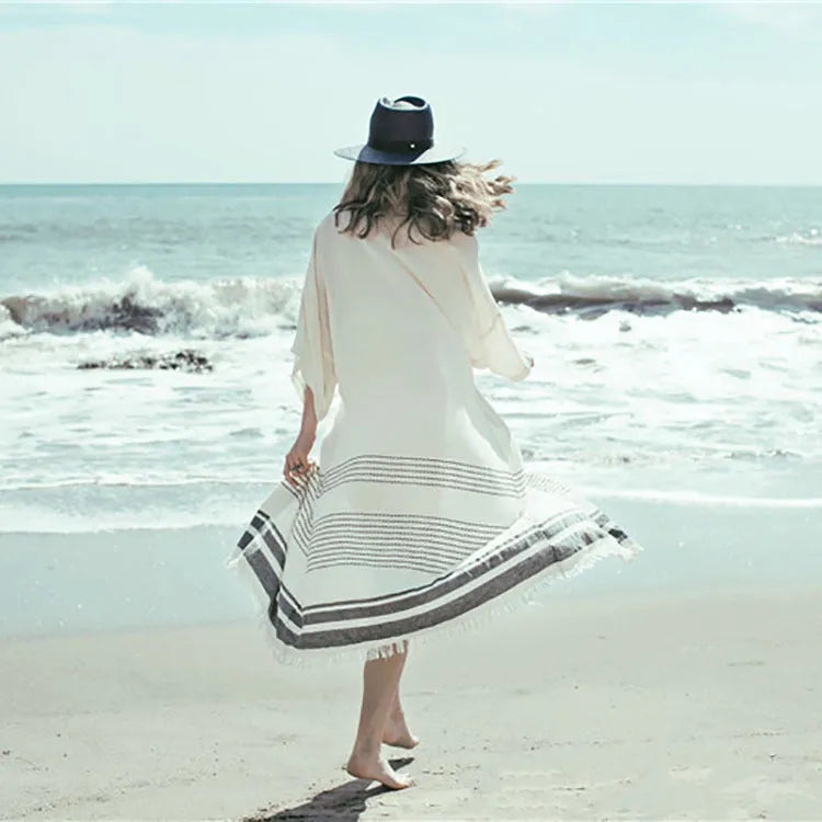 Crochet knitted white beach pareo dress long tunic cover up for women 99% cotton 135cm length 24cm sleeves