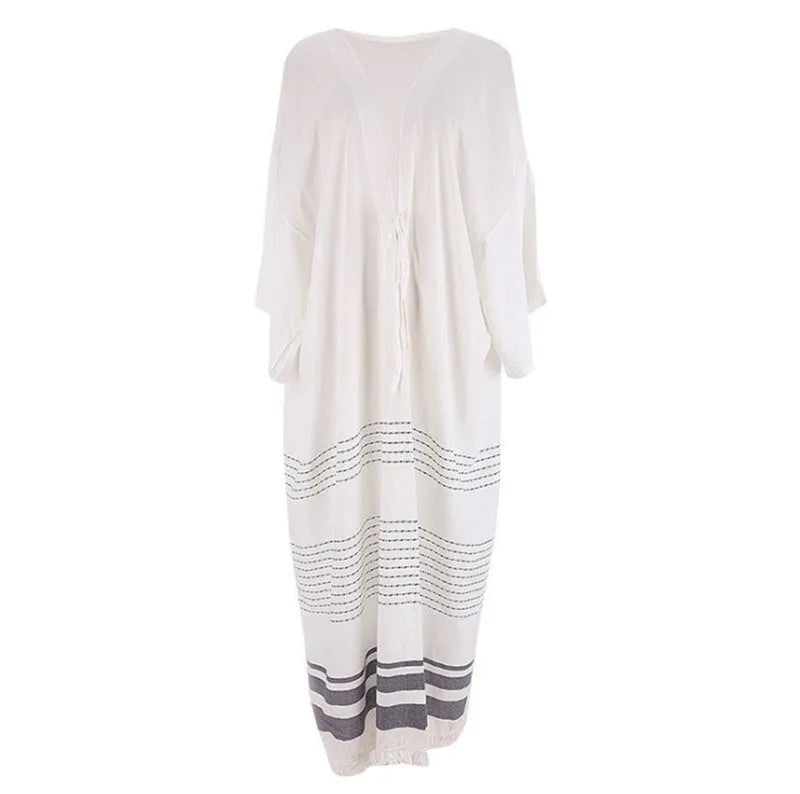 Crochet knitted white beach pareo dress long tunic cover up for women 99% cotton 135cm length 24cm sleeves